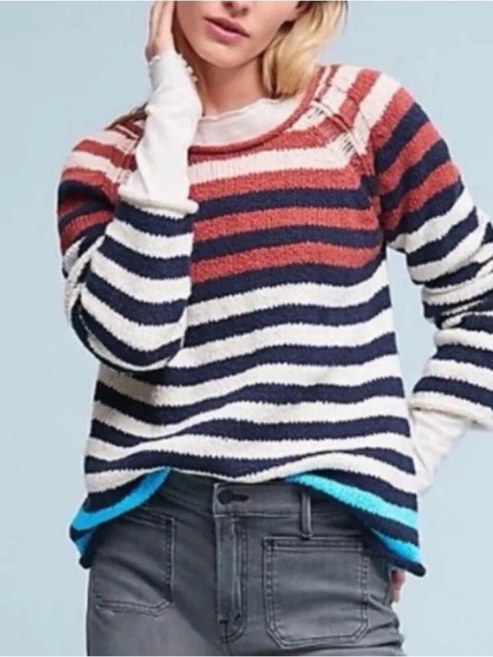 Vintage Anthropologie Moth Chunky Knit Striped Multicolor Sweater Size XL